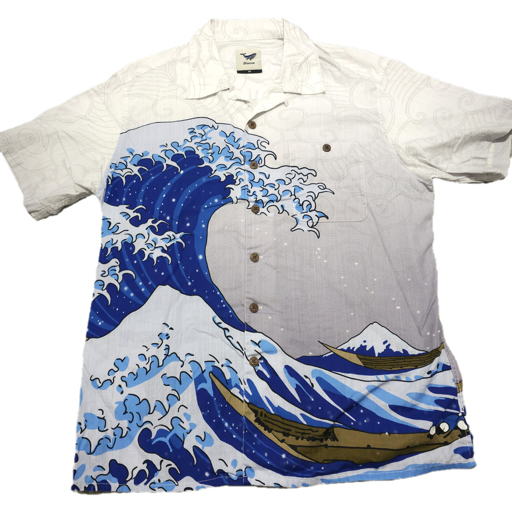 Yiume Ukiyo-e Shirt Mens M Medium Under the Great Wave Tsunami Japanese Nihonga